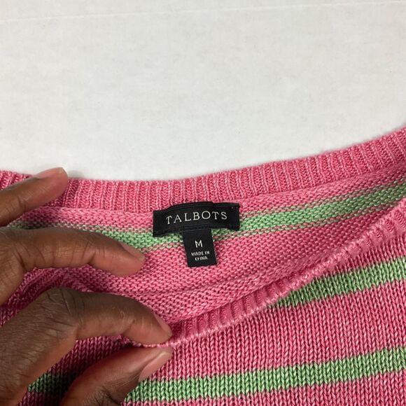 Talbots Linen Tunic Sweater Striped Long Sleeve Coastal Casual Pullover MEDIUM - Picture 4 of 10